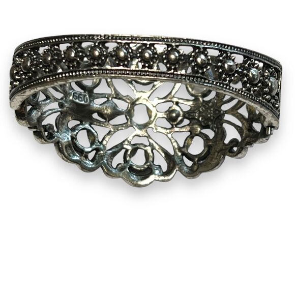 Womens Cuff Bracelet Jeweled Hinged Rhinestone Silver Green Fashion Statement - Picture 5 of 13